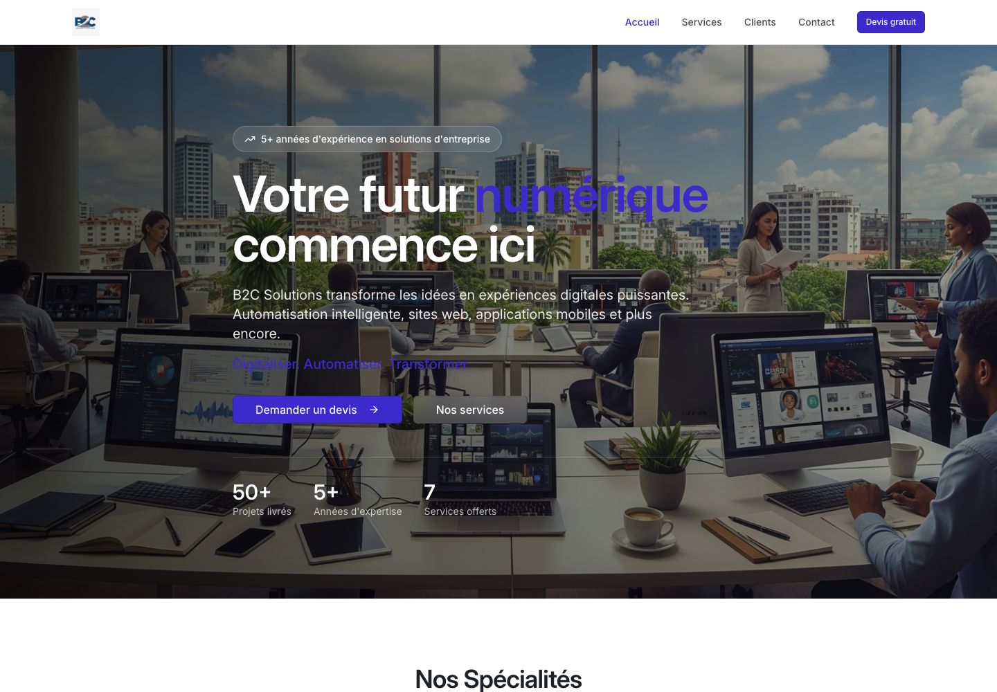 B2C Pro Services — capture de la page d’accueil