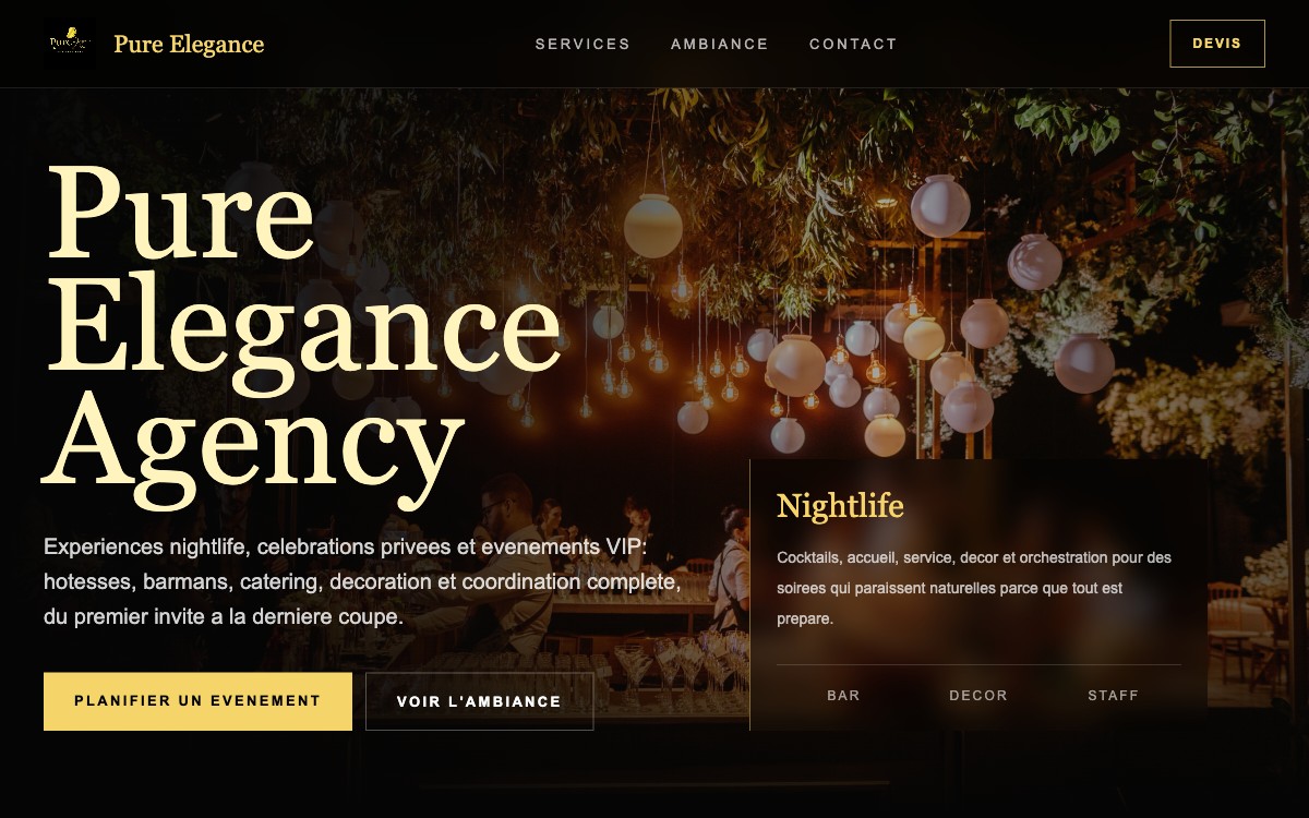 Pure Elegance Agency — homepage screenshot
