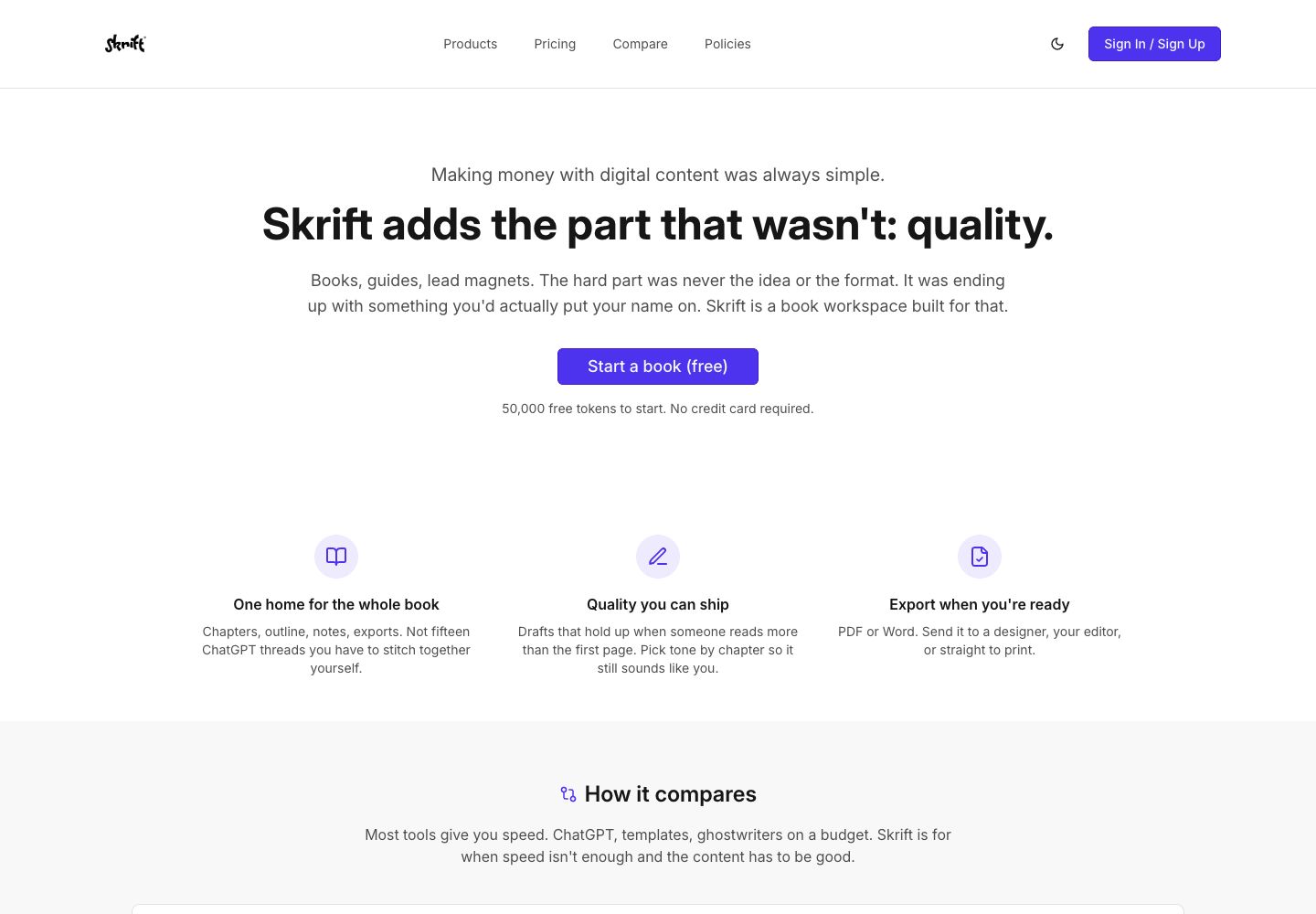 Skrift — homepage screenshot